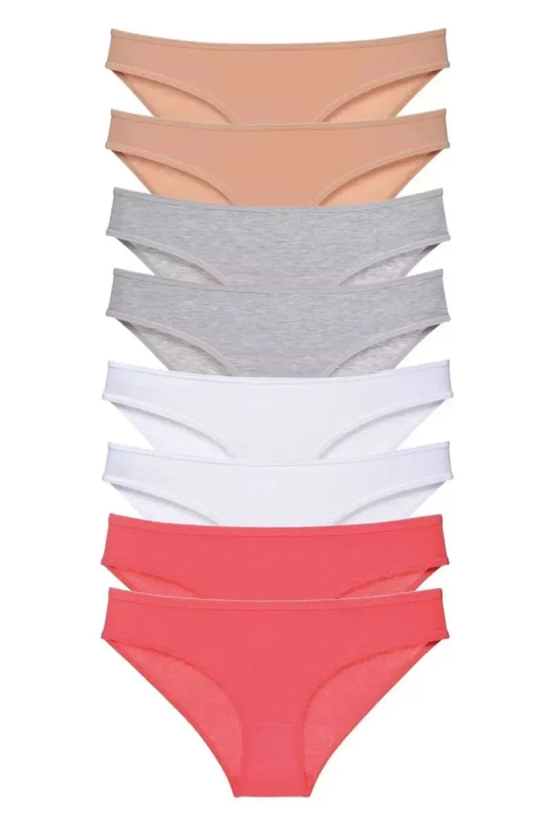 8 Adet Süper Eko Set Likralı Kadın Slip Külot Ten Gri Beyaz Fuşya