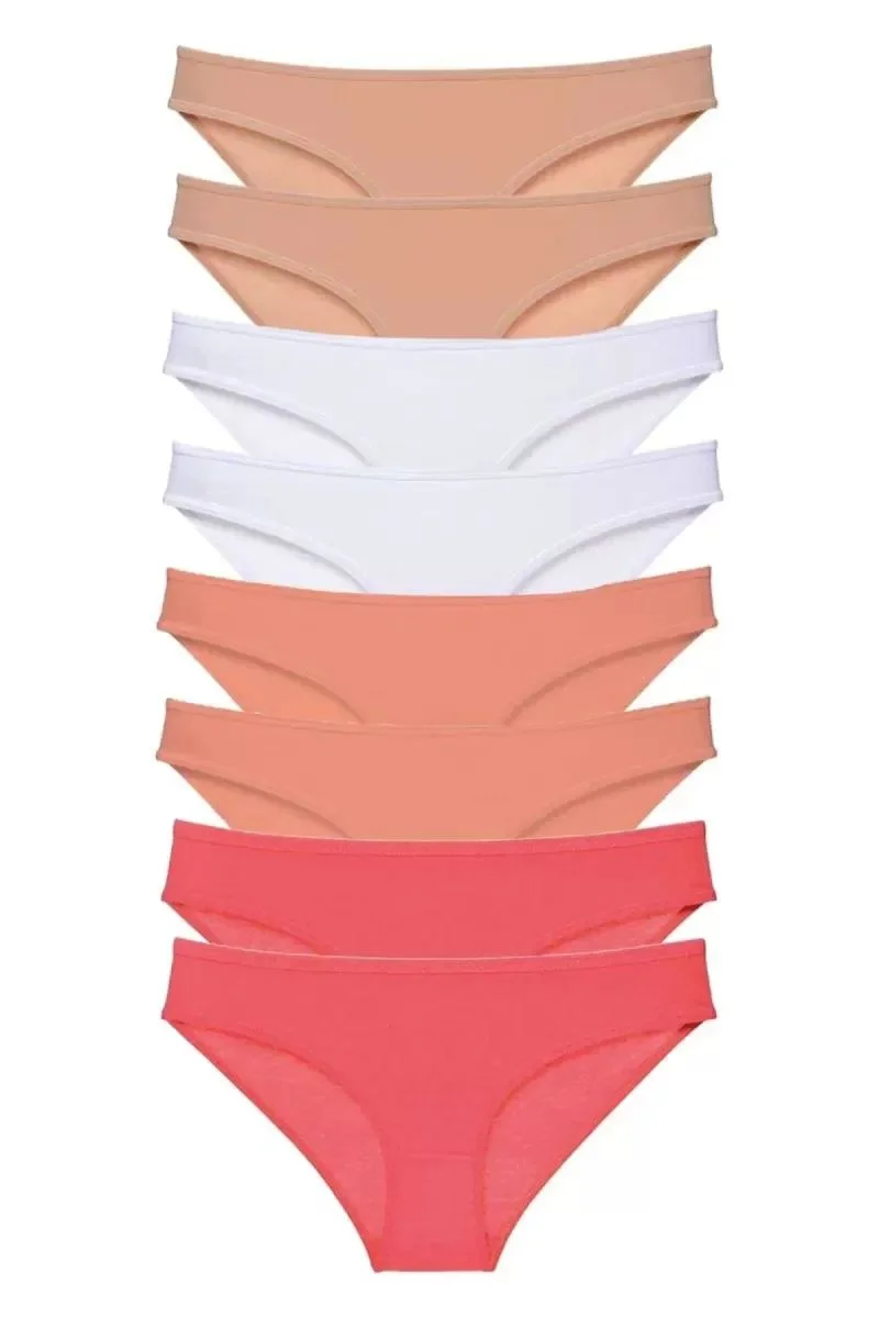 8 Adet Süper Eko Set Likralı Kadın Slip Külot Ten Beyaz Pudra Fuşya