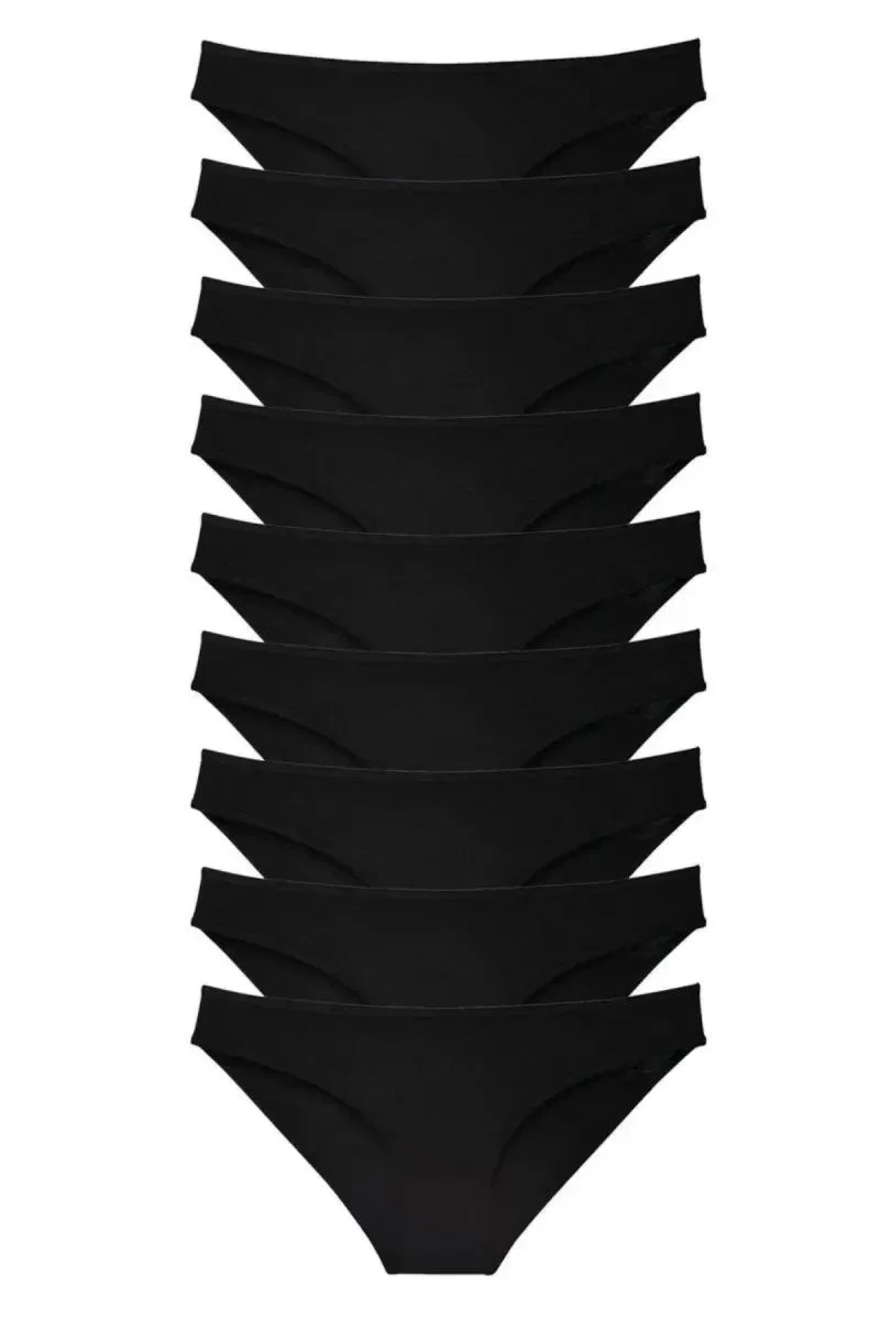 9 Adet Süper Eko Set Likralı Kadın Slip Külot Siyah