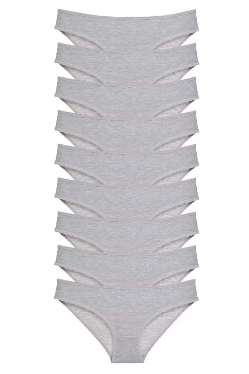 9 Adet Süper Eko Set Likralı Kadın Slip Külot Gri