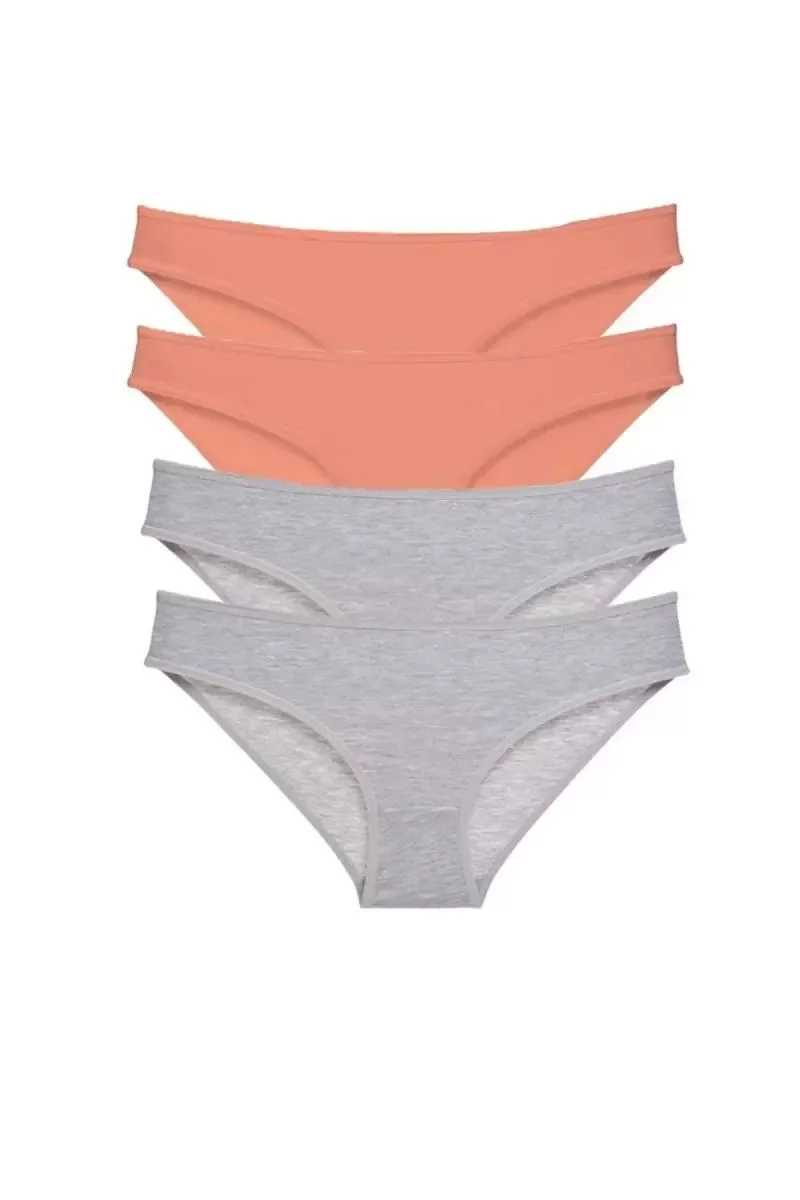 4 Adet Süper Eko Set Likralı Kadın Slip Külot Pudra Gri