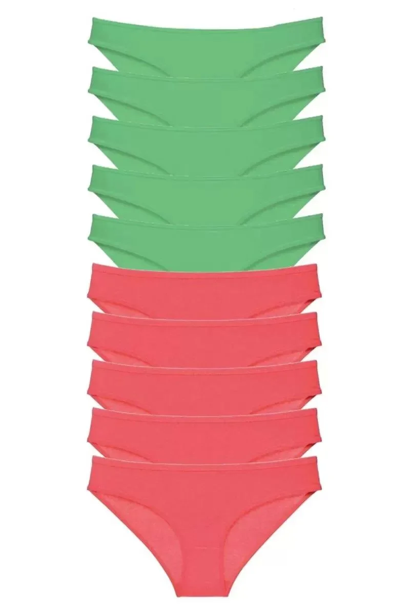 10 Adet Eko Set Likralı Kadın Slip Külot Yeşil Fuşya