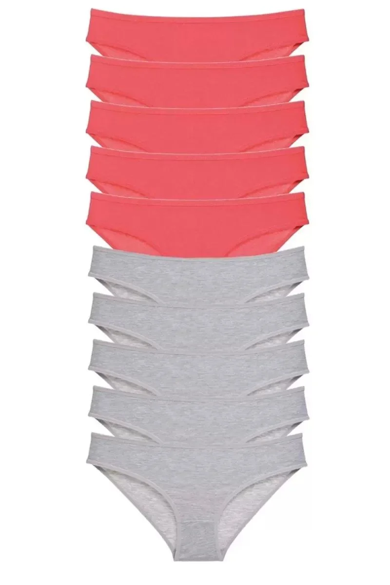 10 Adet Süper Eko Set Likralı Kadın Slip Külot Fuşya Gri