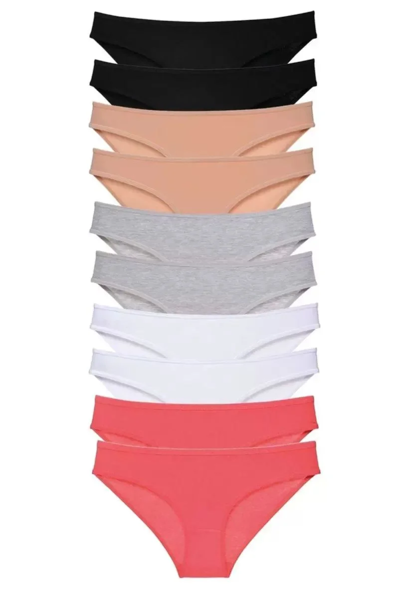 10 Adet Süper Eko Set Likralı Kadın Slip Külot Siyah Ten Gri Beyaz Fuşya