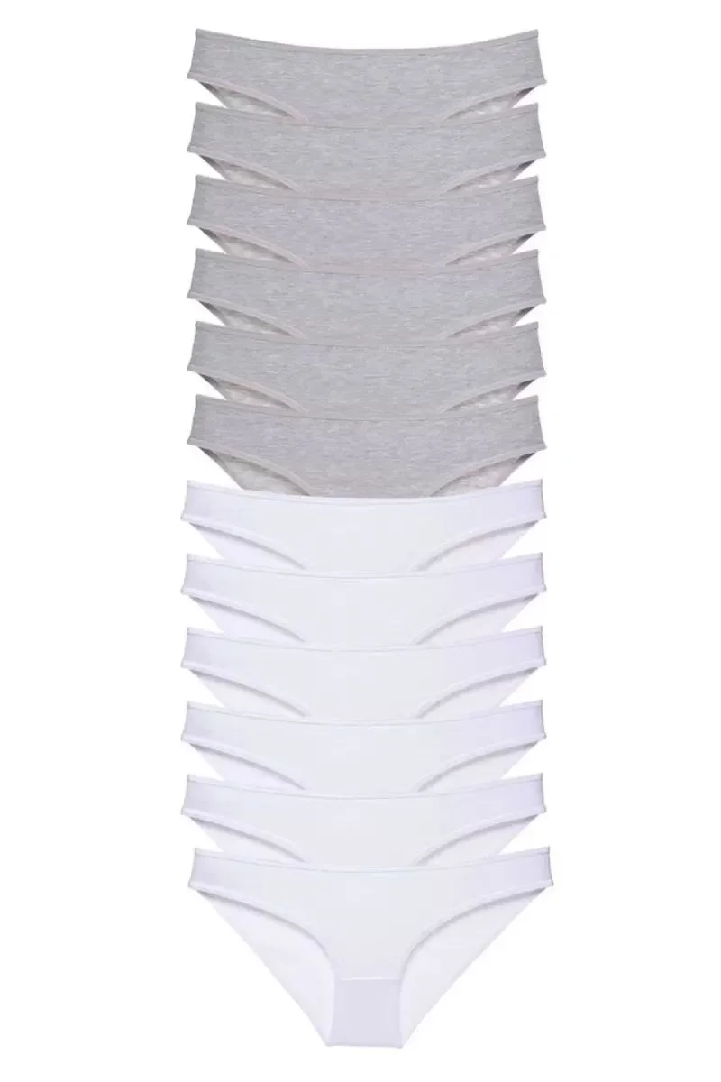 12 Adet Süper Eko Set Likralı Kadın Slip Külot Gri Beyaz