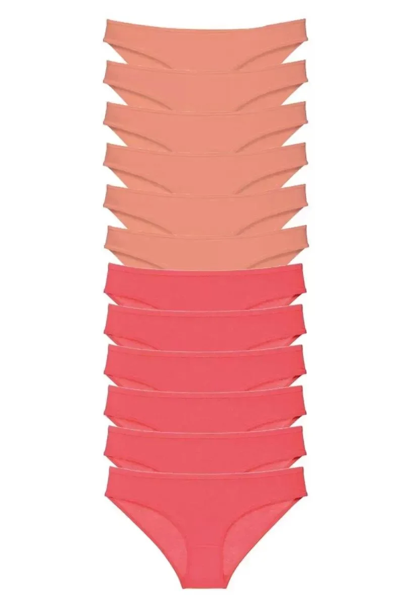 12 Adet Eko Set Likralı Kadın Slip Külot Pudra Fuşya