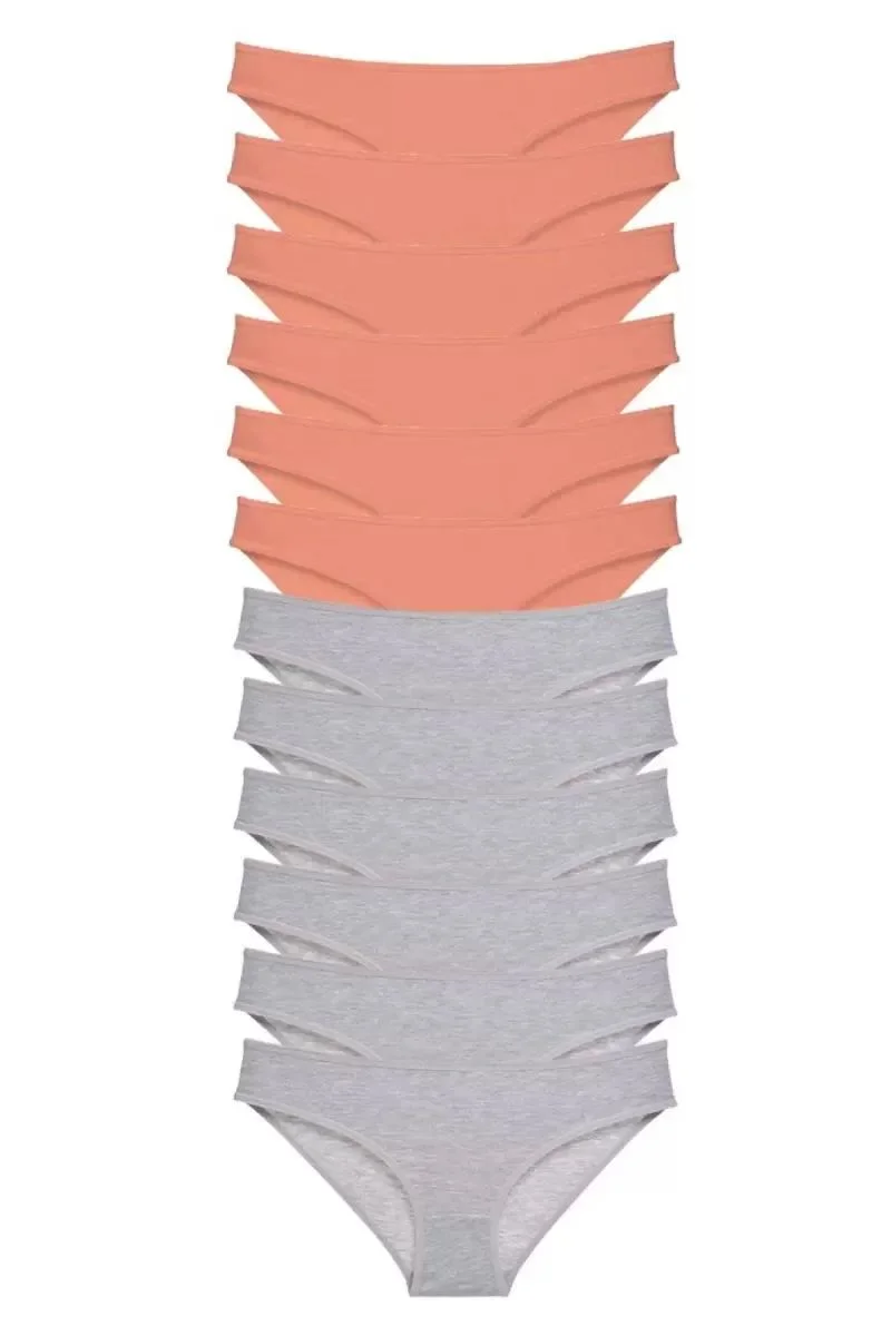 12 Adet Süper Eko Set Likralı Kadın Slip Külot Pudra Gri