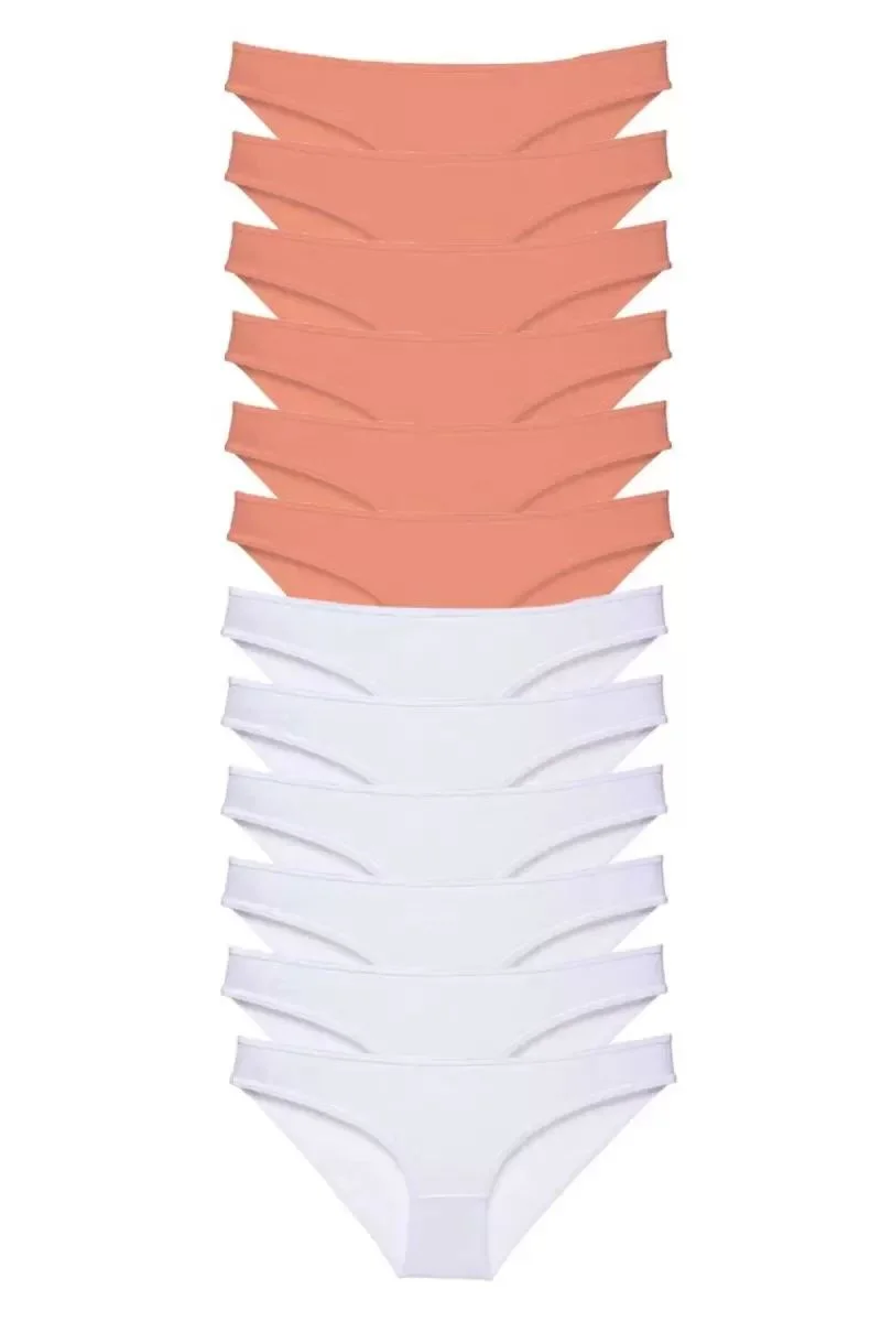 12 Adet Eko Set Likralı Kadın Slip Külot Pudra Beyaz