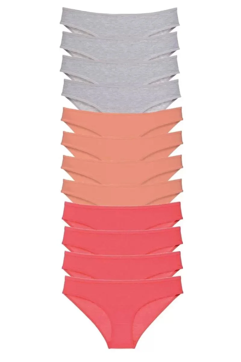 12 Adet Süper Eko Set Likralı Kadın Slip Külot Gri Pudra Fuşya