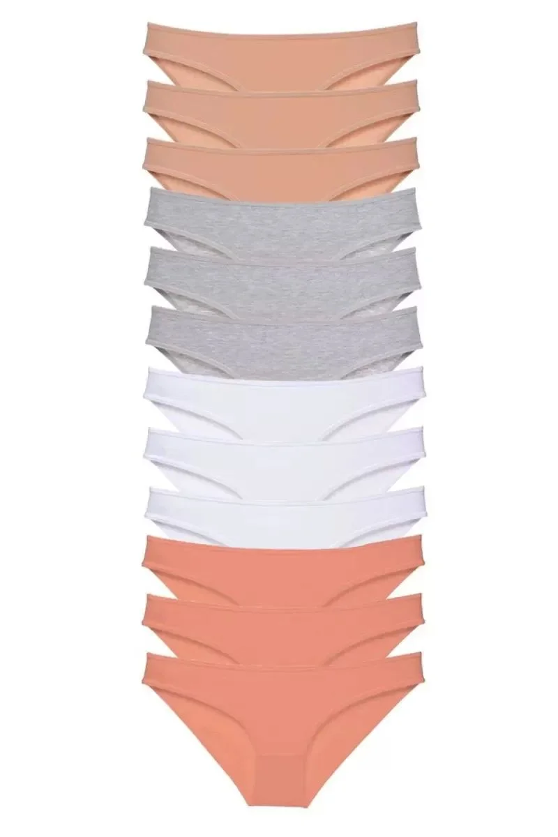 12 Adet Süper Eko Set Likralı Kadın Slip Külot Ten Gri Beyaz Pudra