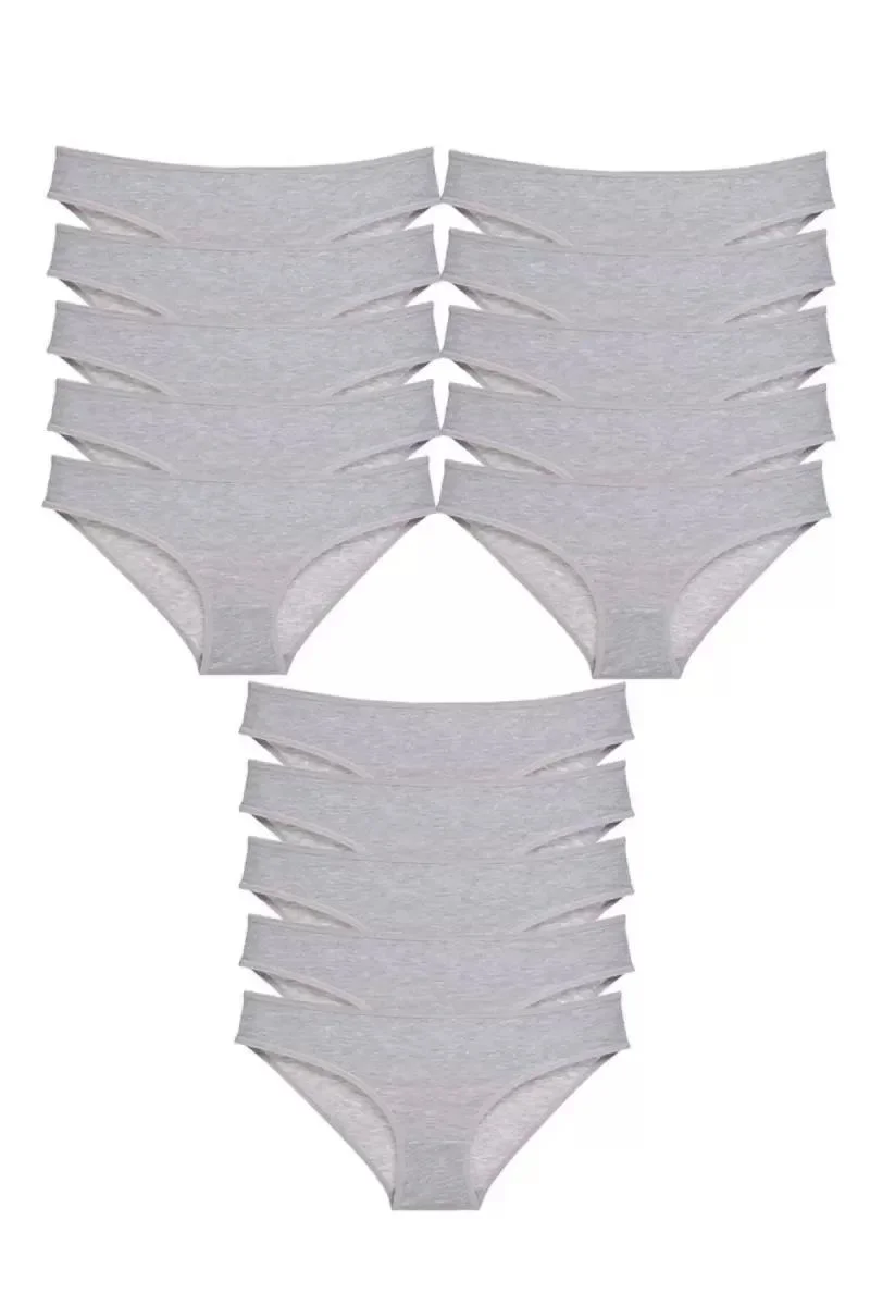 15 Adet Süper Eko Set Likralı Kadın Slip Külot Gri