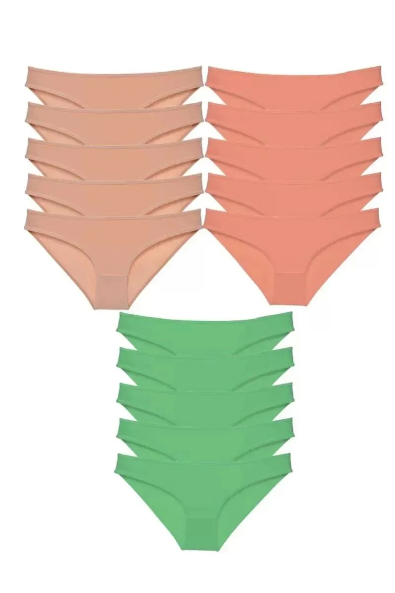 15 Adet Süper Eko Set Likralı Kadın Slip Külot Ten Pudra Yeşil