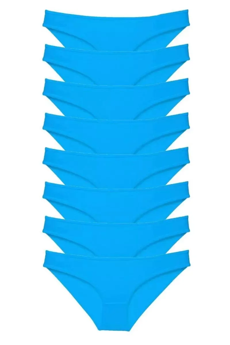 8 Adet Süper Eko Set Likralı Kadın Slip Külot Mavi