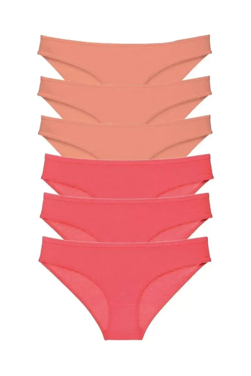 6 Adet Süper Eko Set Likralı Kadın Slip Külot Pudra Fuşya