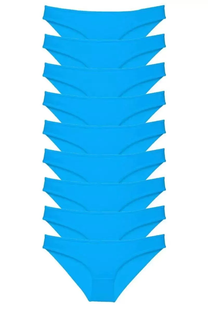 9 Adet Süper Eko Set Likralı Kadın Slip Külot Mavi