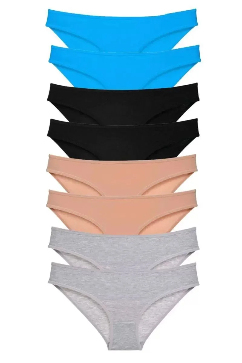 8 Adet Süper Eko Set Likralı Kadın Slip Külot Siyah Ten Gri Mavi