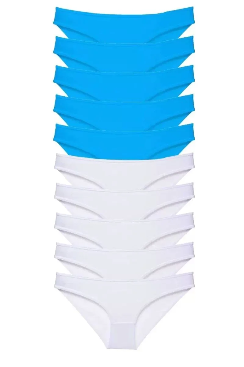 10 Adet Süper Eko Set Likralı Kadın Slip Beyaz Mavi