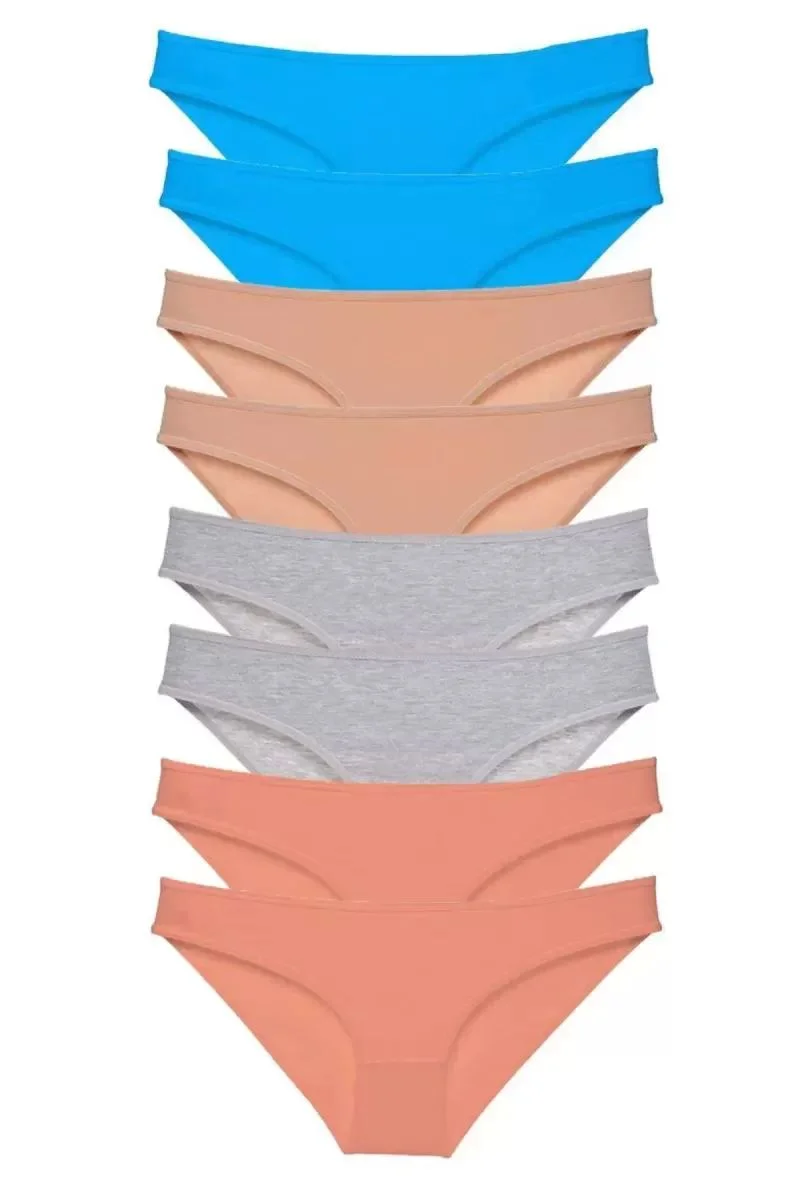 8 Adet Süper Eko Set Likralı Kadın Slip Külot Ten Gri Pudra Mavi