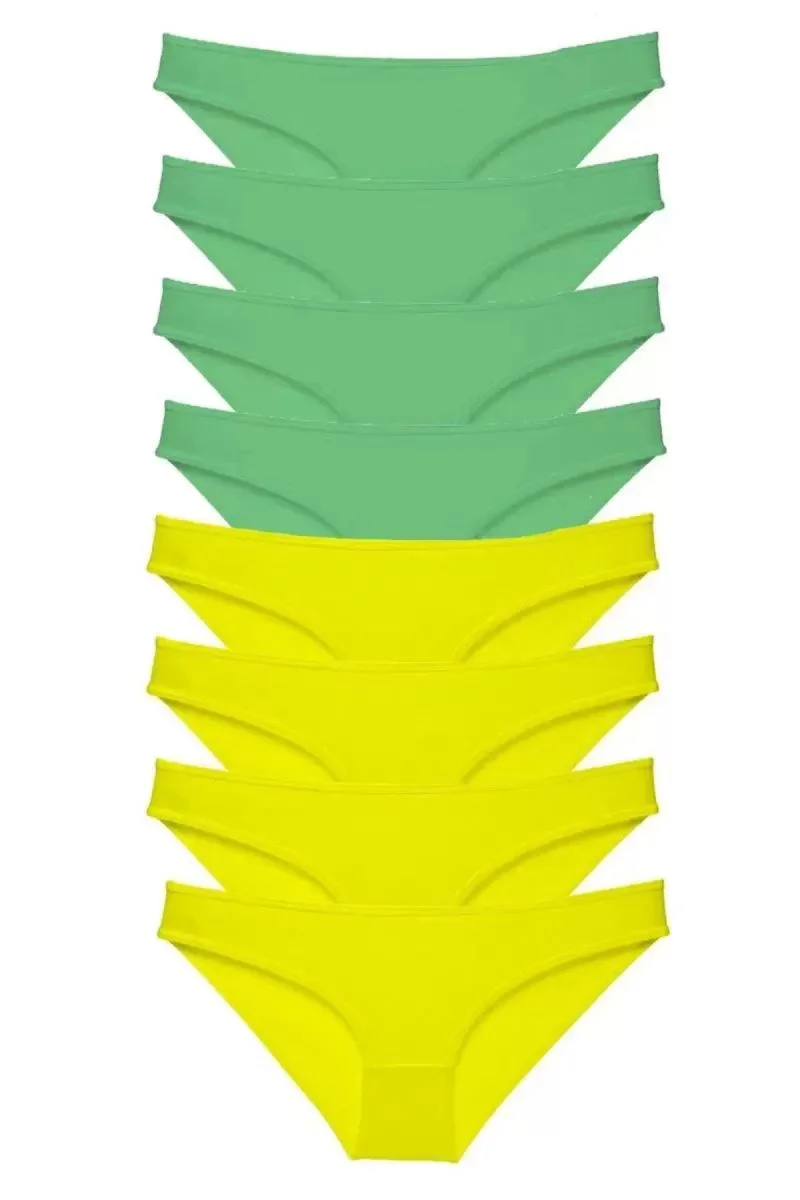 8 Adet Süper Eko Set Likralı Kadın Slip Külot Sarı Yeşil