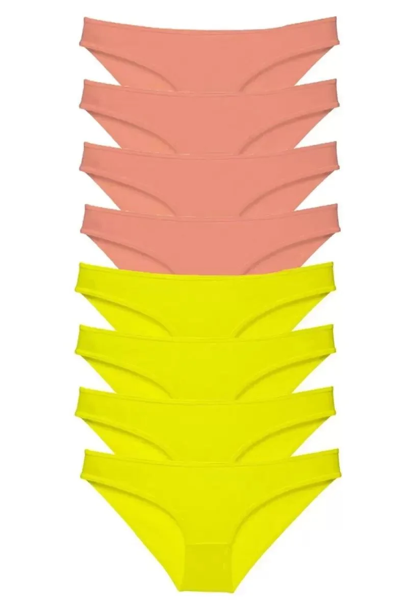 8 Adet Süper Eko Set Likralı Kadın Slip Külot Sarı Pudra