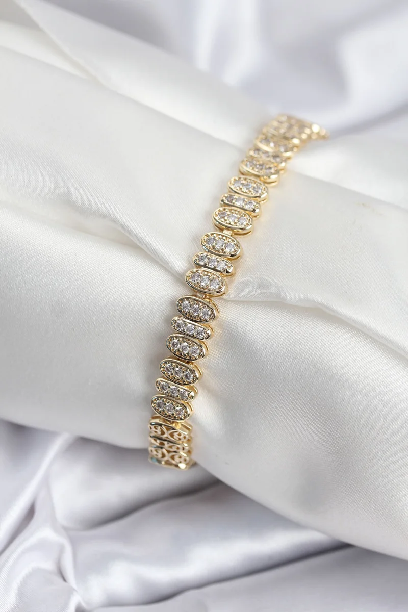 Pirinç VIP Seri Gold Renk Oval Sıralı Kadın Bileklik