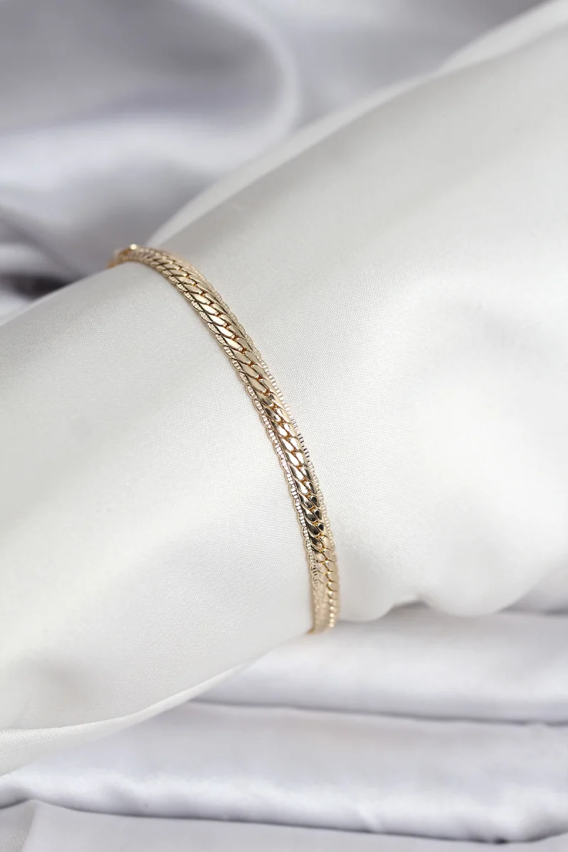 14K Gold Renk Kaplama Lazer Ezme Zincir Model CM Kadın Bileklik