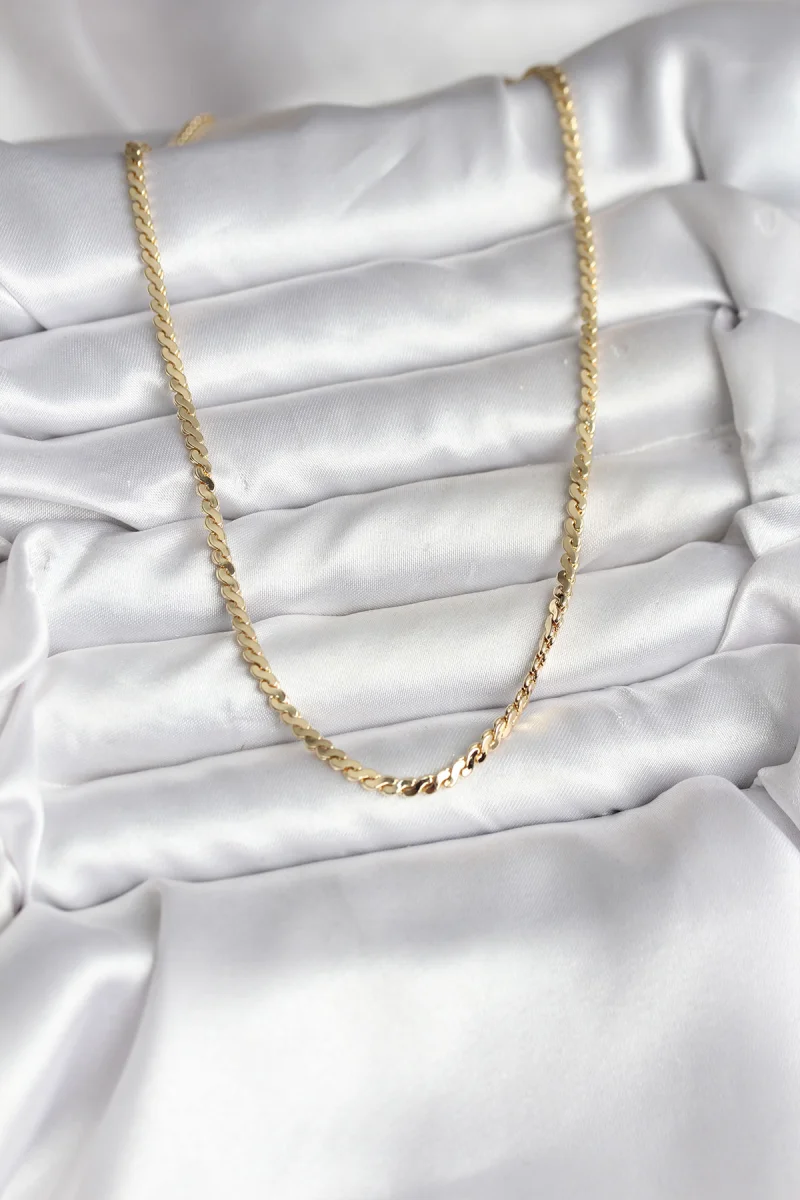 14K Gold Renk Kaplama Ezme Yılan Zincir Model CM Kadın Kolye