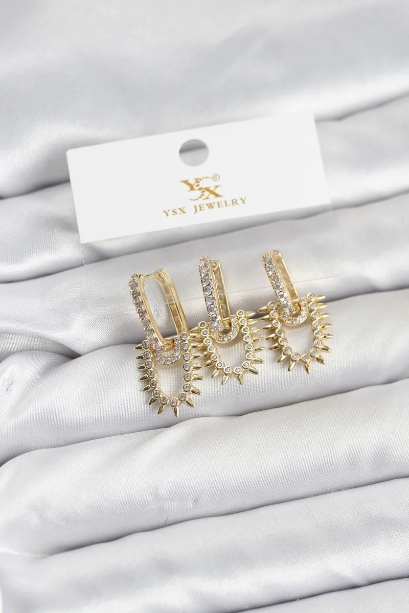 Pirinç Gold Renk Zirkon Taşlı Vintage Model YSX Trio Küpe Seti