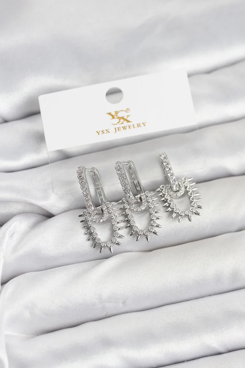 Pirinç Gümüş Renk Zirkon Taşlı Vintage Model YSX Trio Küpe Seti