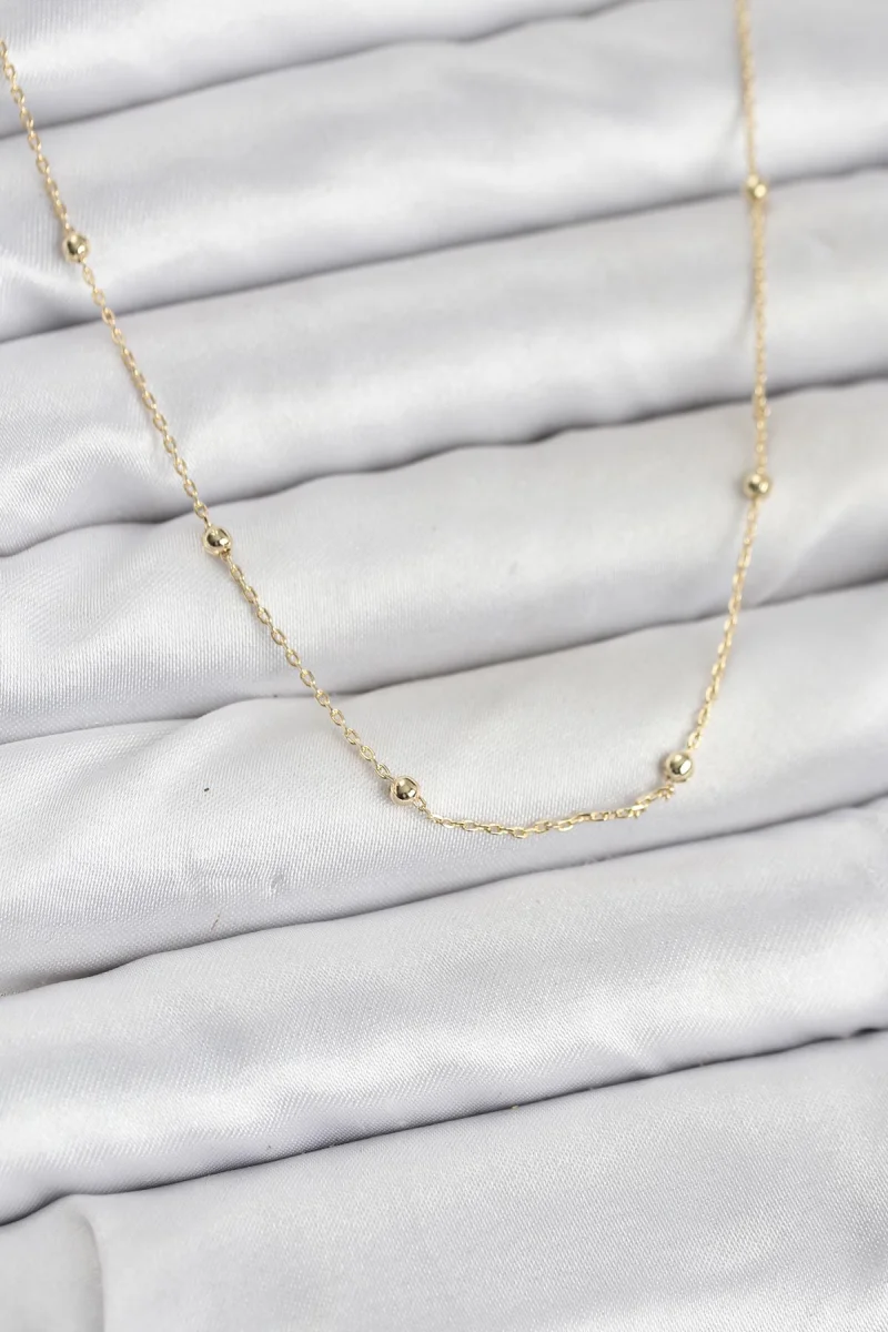 CM 14K Gold Renk Minik Top Zincirli Kadın Kolye
