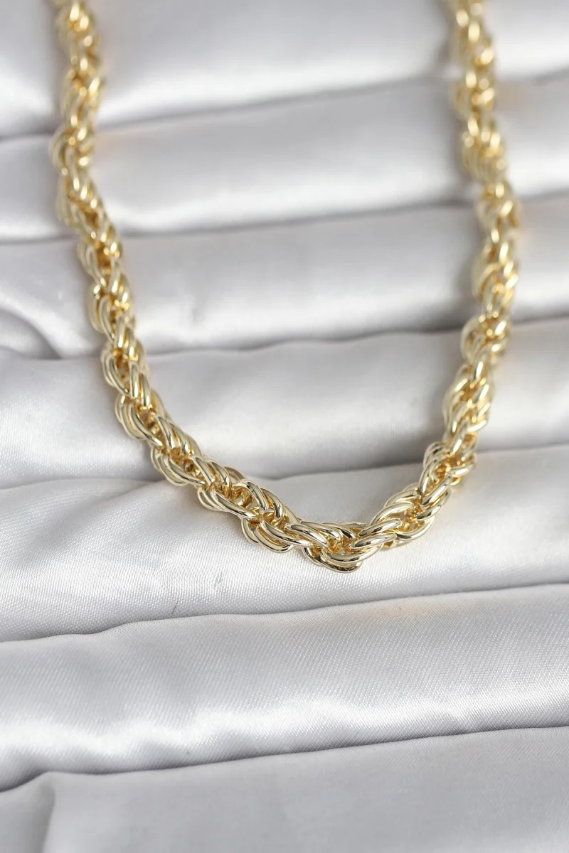 CM 14K Gold Renk Kalın Burgu Zincirli Model 60 cm Kadın Kolye