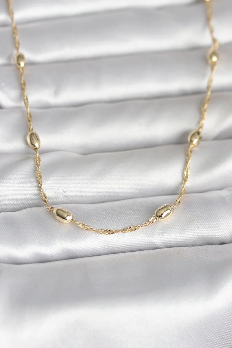 CM 14K Gold Renk Burgu Zincirli Damla Topçuk Model 45 cm Kadın Kolye