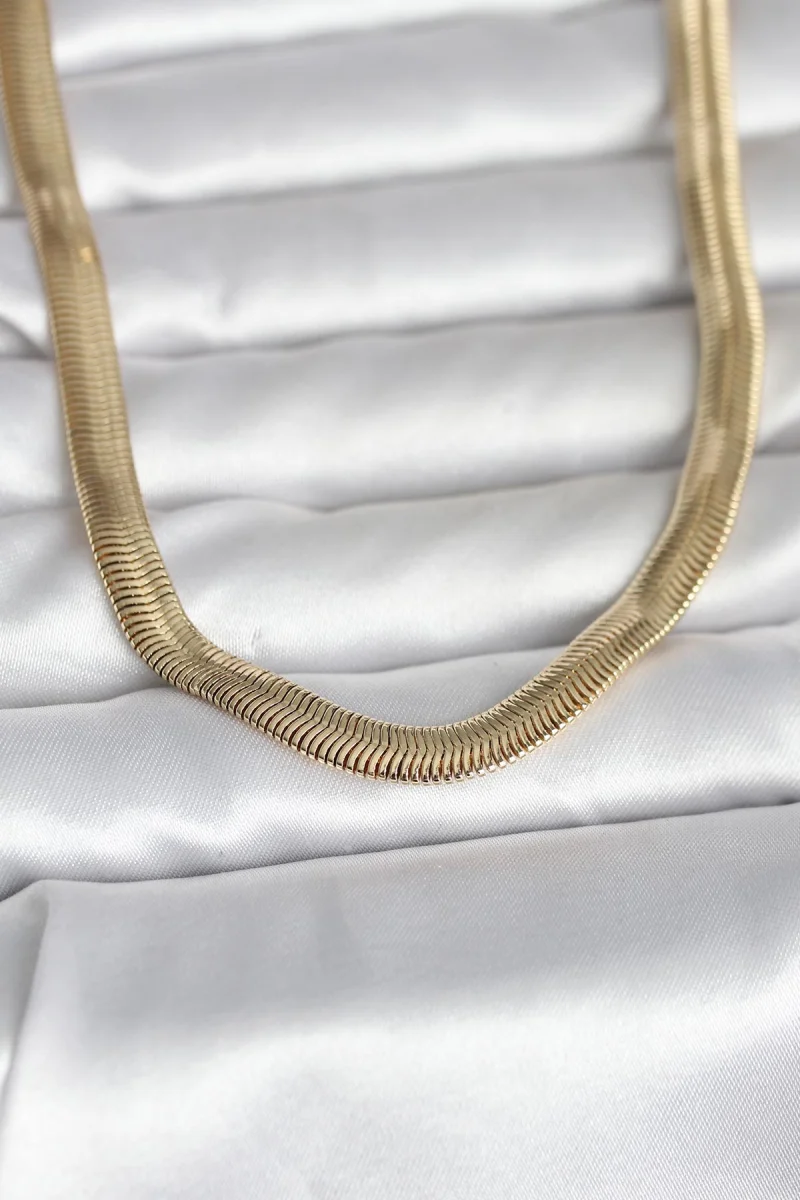 CM 14K Gold Renk Kalın Yassı Yılan Zincir Model 45 cm Kadın Kolye