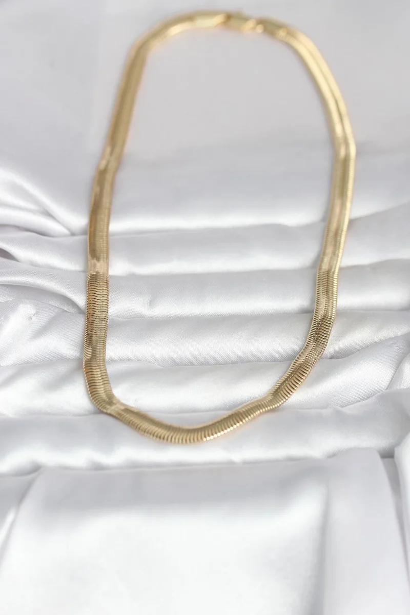CM 14K Gold Renk Kalın Yassı Yılan Zincir Model 45 cm Kadın Kolye