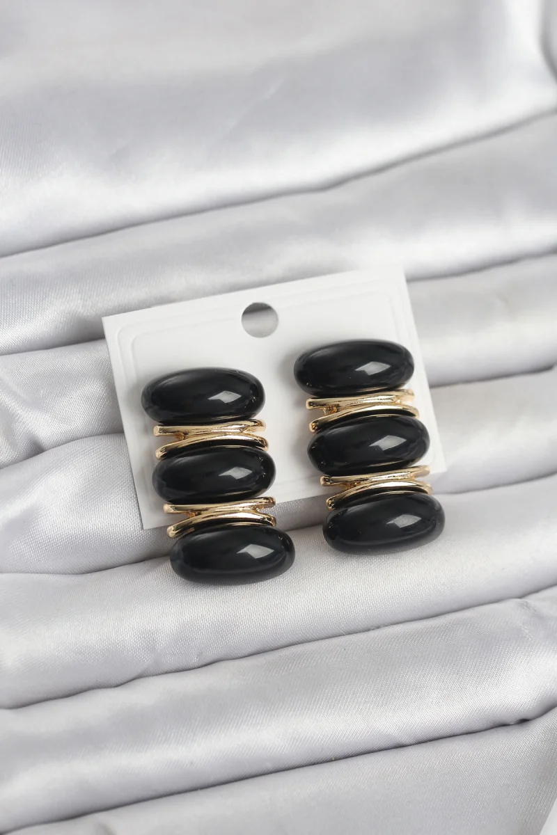 Siyah Vintage Model Gold Renk Kadın Küpe