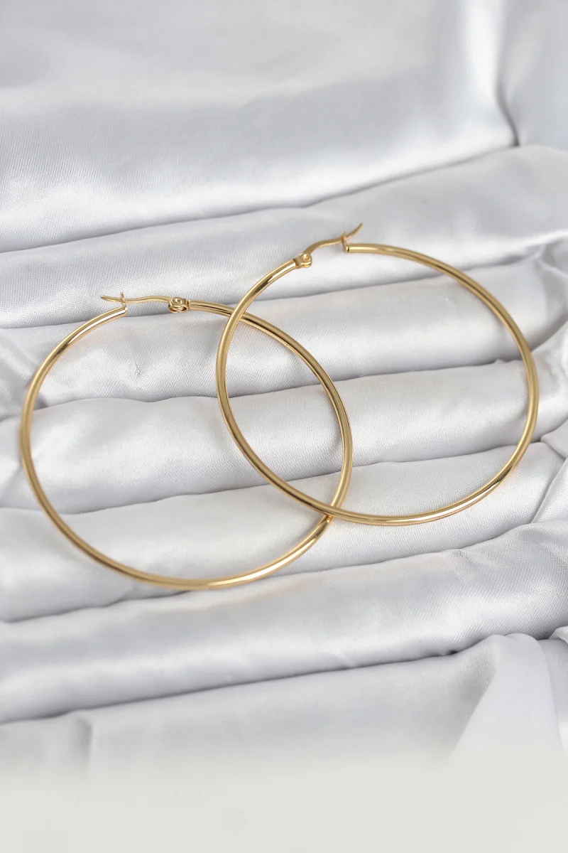 316L Çelik Gold Renk 60 mm Halka Kadın Küpe