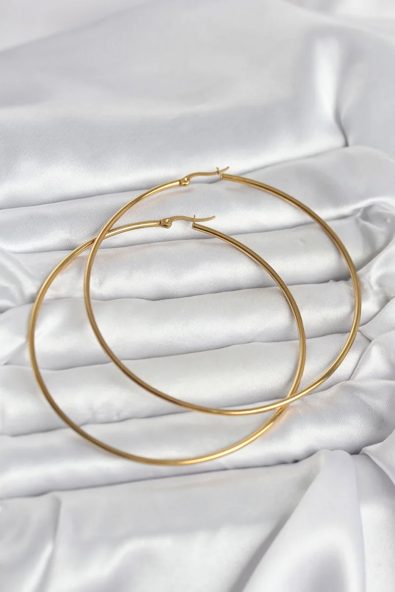316L Çelik Gold Renk 80 mm Kadın Halka Küpe