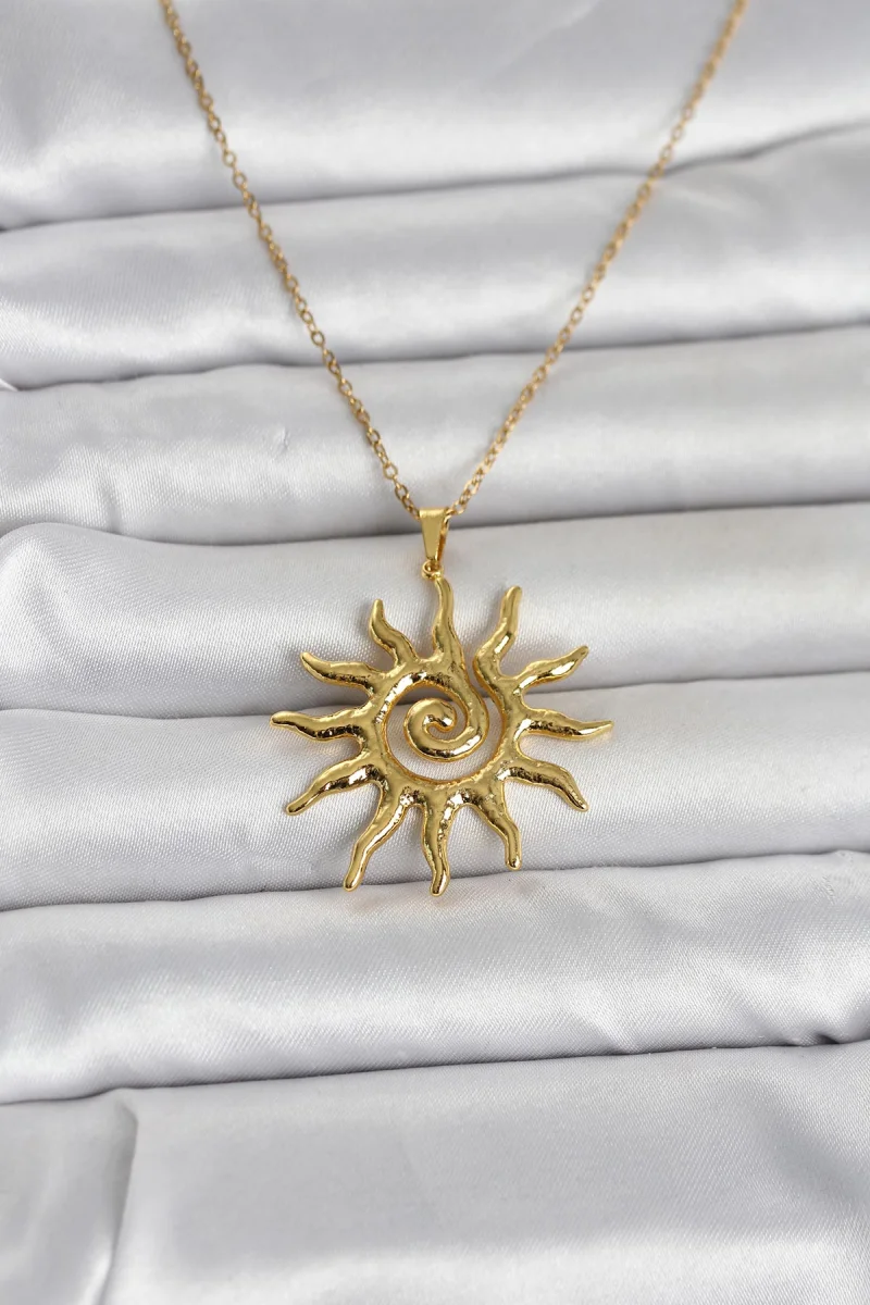 316L Çelik Gold Renk Bohem Güneş Model Kadın Kolye