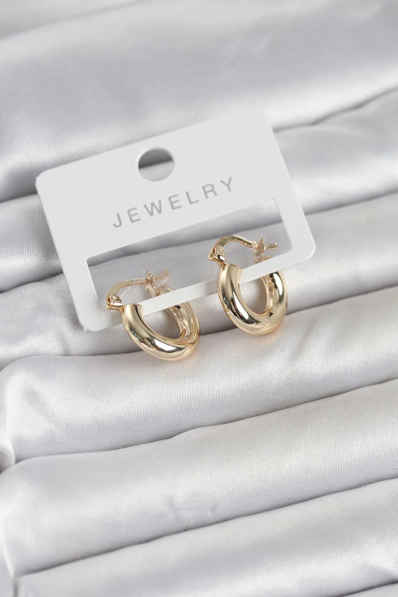 Gold Renk Pirinç Halka 15 mm Kadın Küpe