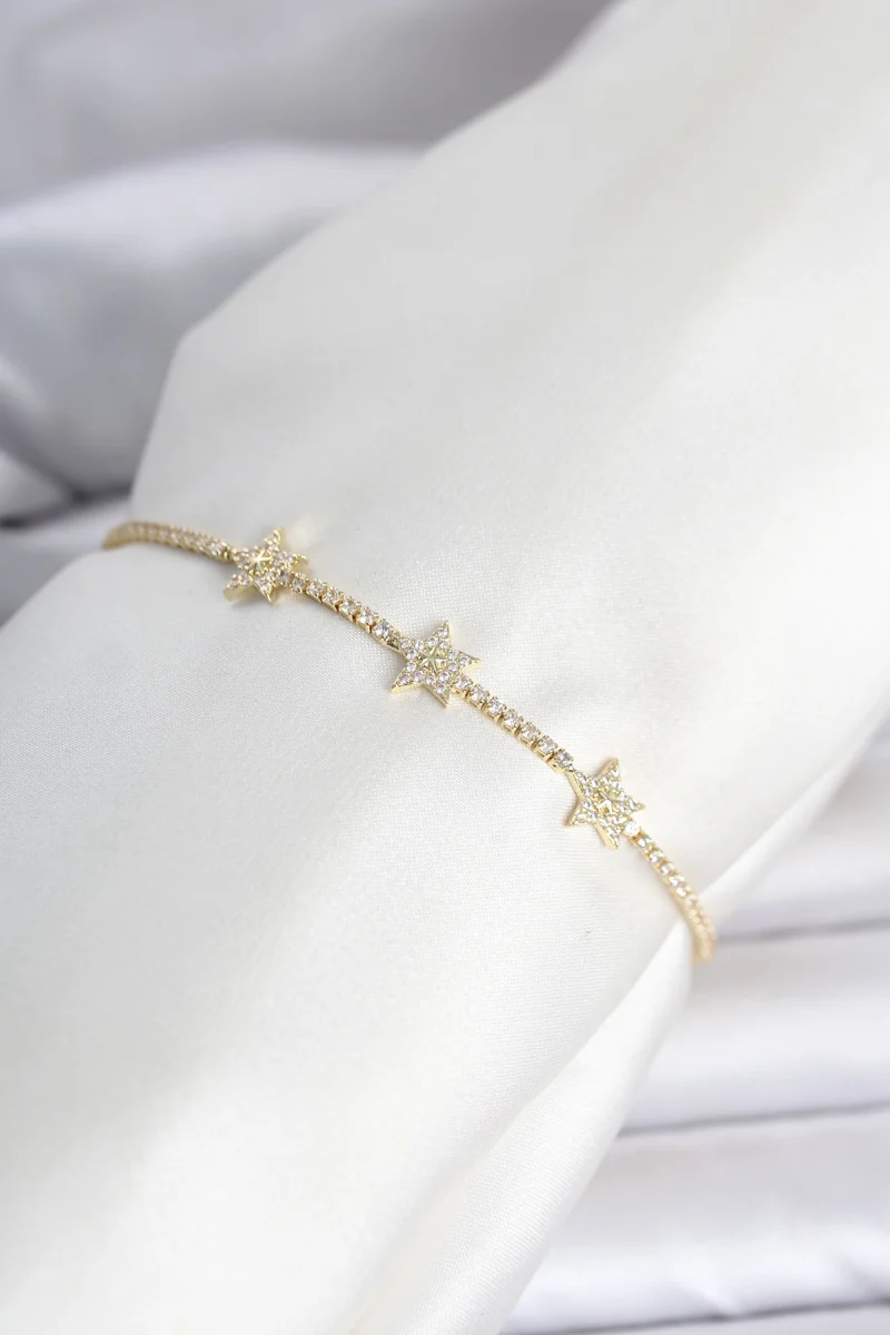 Pirinç Gold Renk Yıldız Model Su Yolu Kadın Bileklik