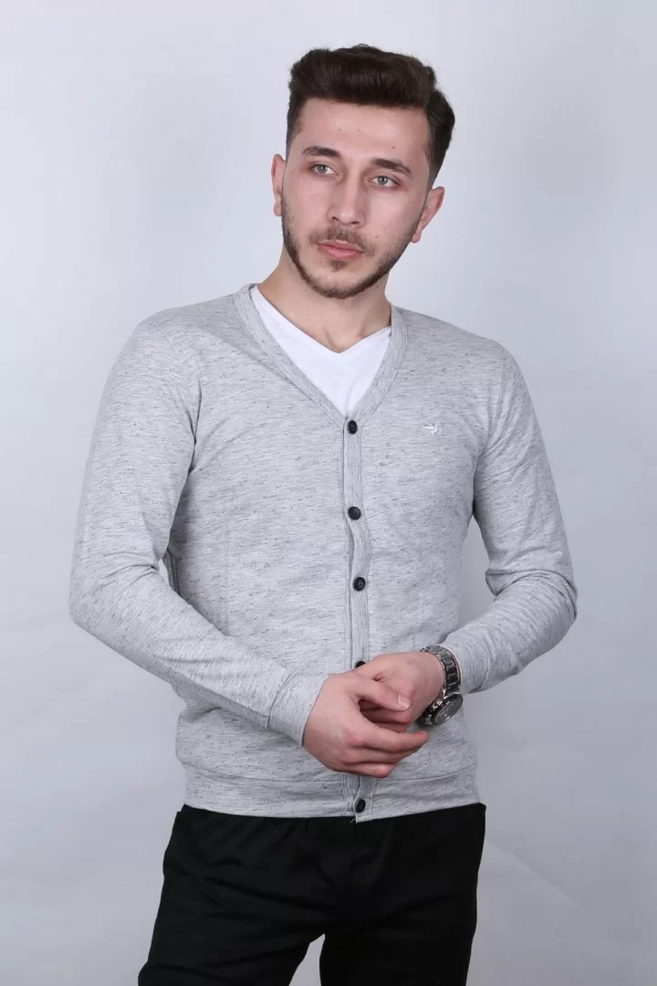 Düz Kırçıllı Düğmeli Erkek Günlük Hırka