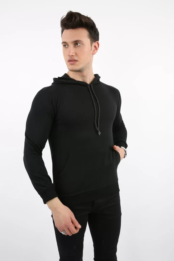 İki İplik Kapşonlu Kanguru Cepli Erkek Günlük Sweatshirt