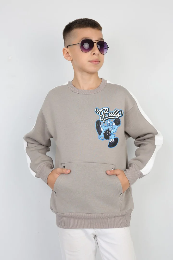 Üç İplik Şardonlu Arka Baskılı Erkek Çocuk Günlük Sweatshirt