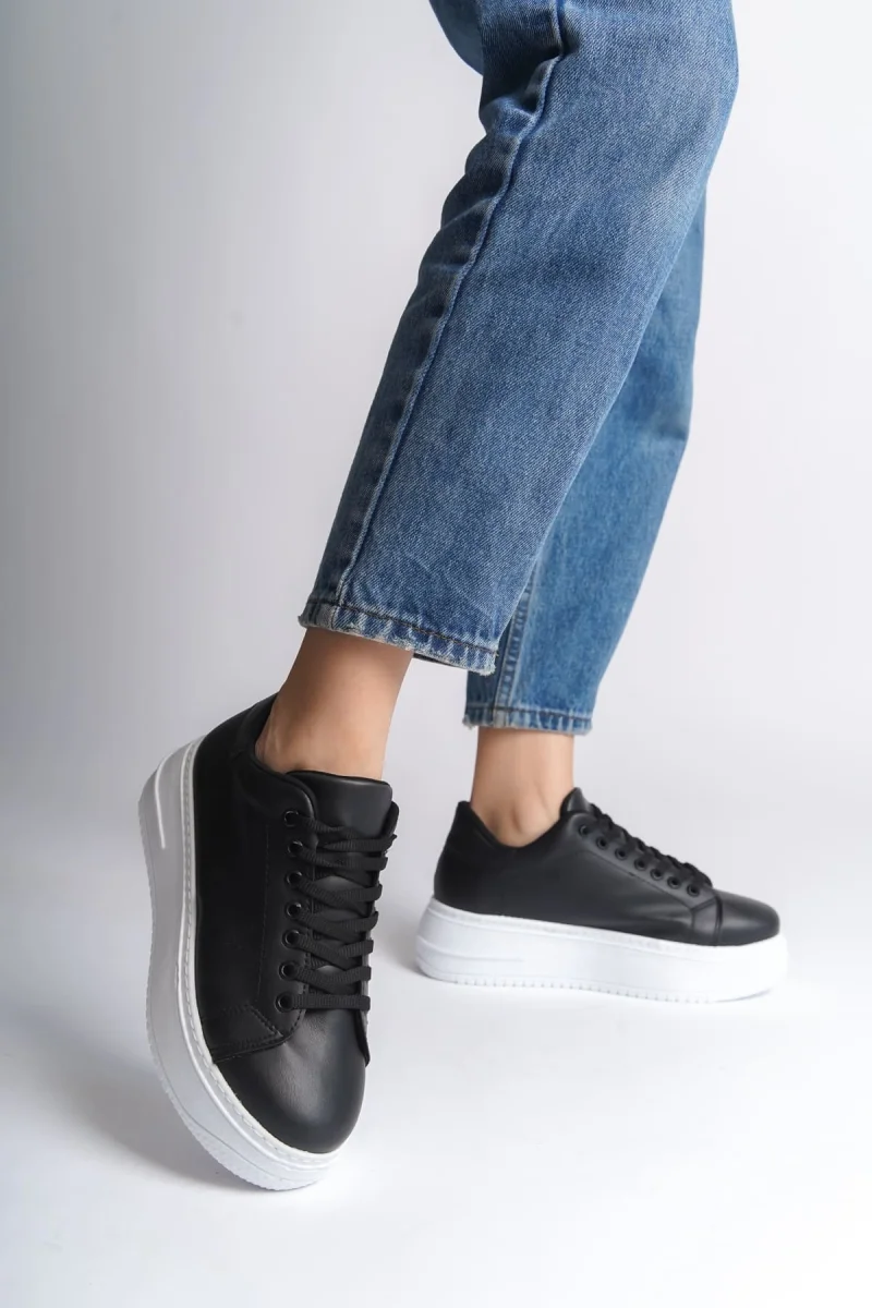 BIANA Bağcıklı Ortopedik Taban Kadın Sneaker Spor Ayakkabı  CBT - Siyah