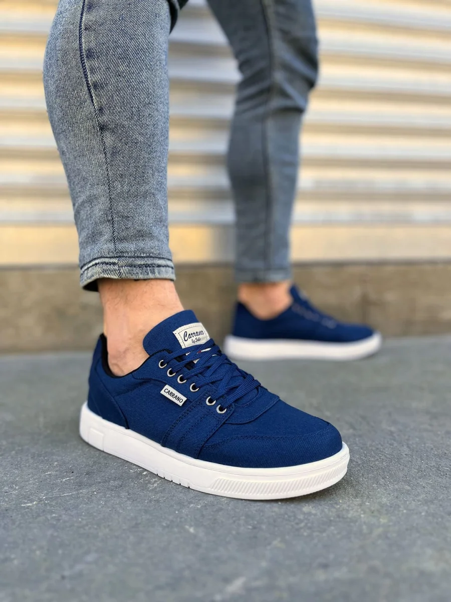 JY0118 REX Bağcıklı Keten Kumaş Erkek Günlük Sneaker Ayakkabı KBT - Lacivert