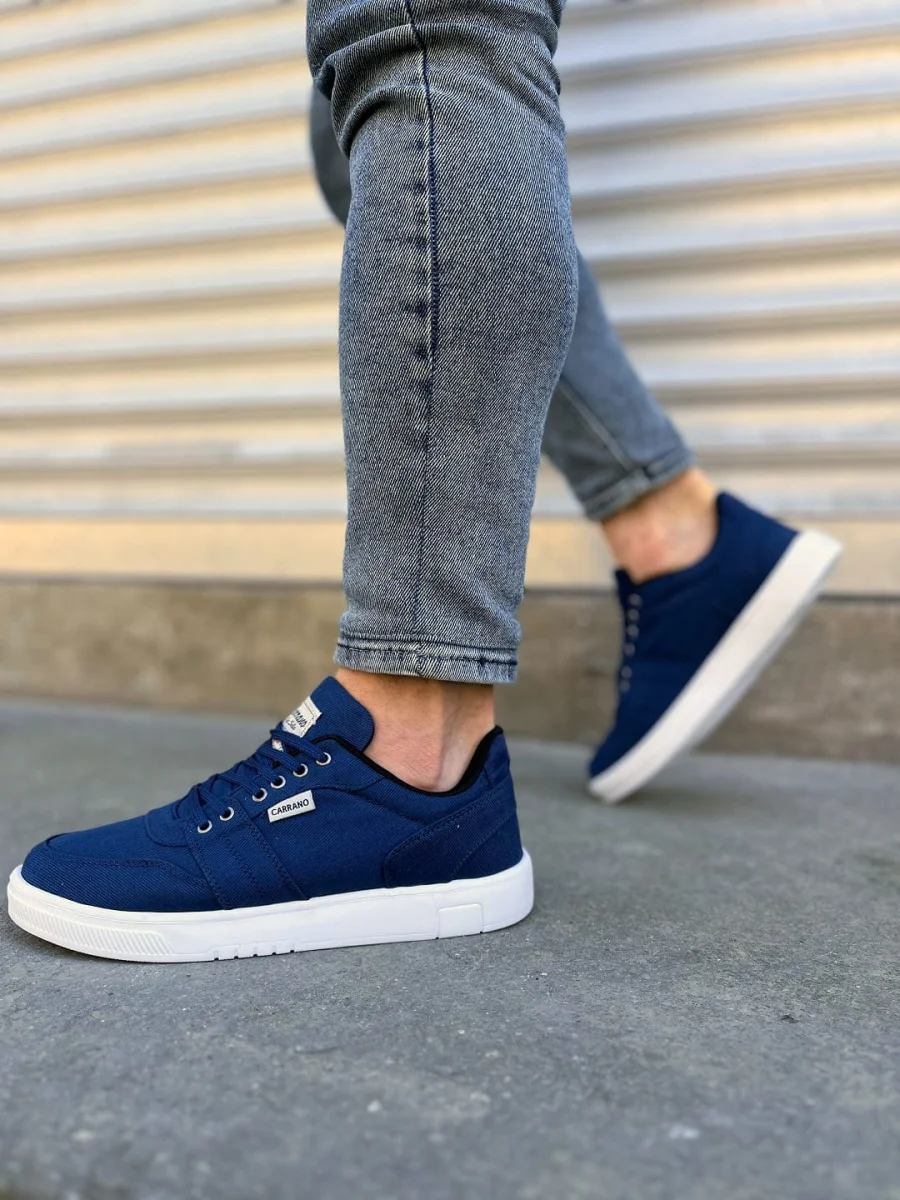 JY0118 REX Bağcıklı Keten Kumaş Erkek Günlük Sneaker Ayakkabı KBT - Lacivert