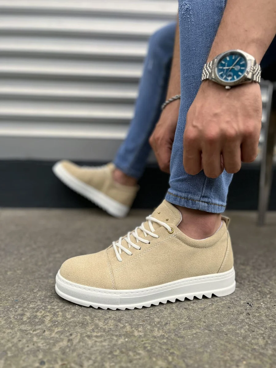 JY152 Cool Bağcıklı Süet Erkek Günlük Spor Klasik Ayakkabı SBT - Krem