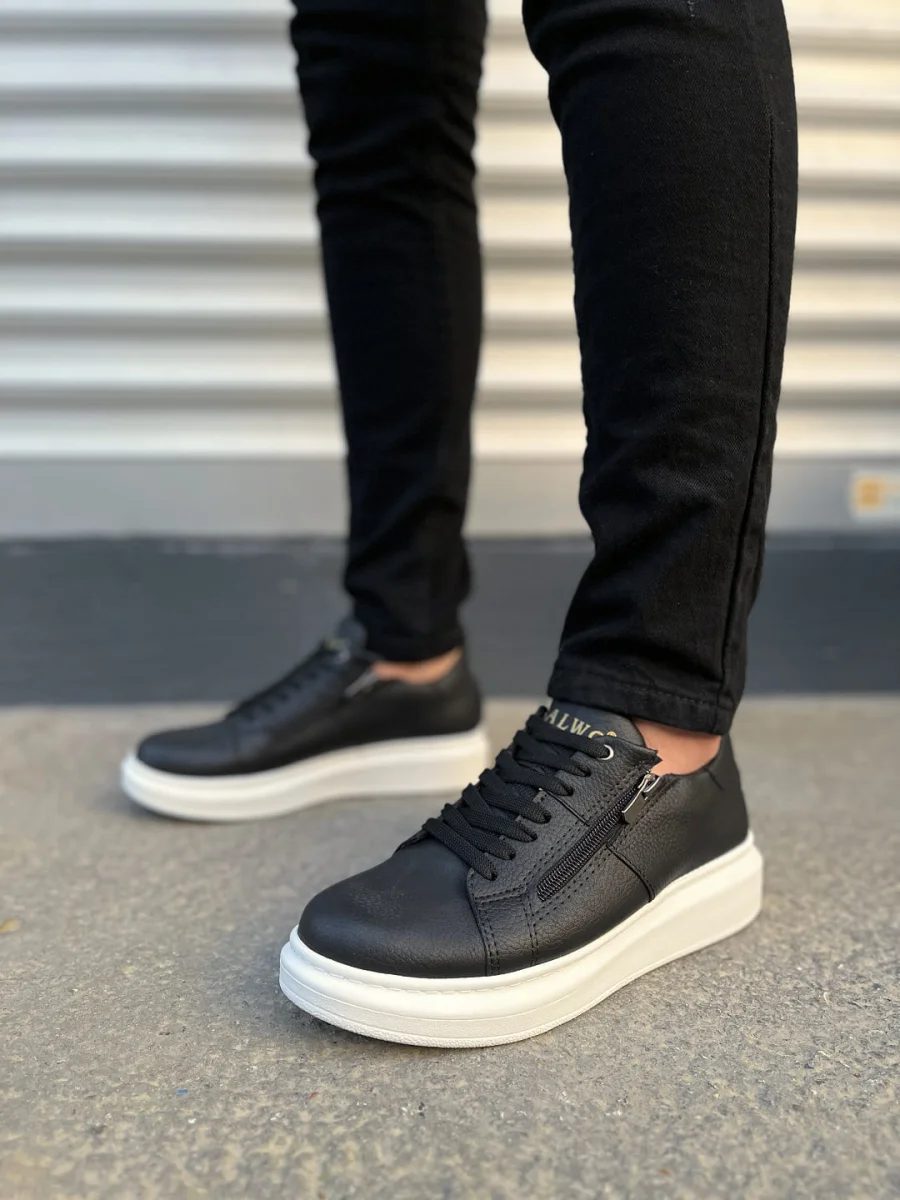 JY155 Warrior Bağcıklı ve Fermuarlı Cilt Erkek Günlük Sneaker Ayakkabı CBT - Siyah