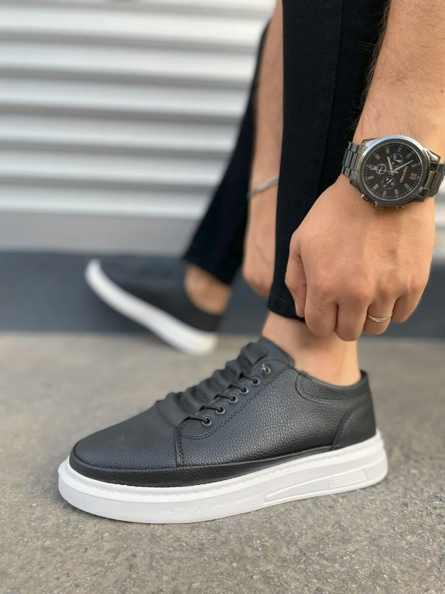 JY0535 Prime Bağcıklı Cilt Erkek Günlük Sneaker Ayakkabı CBT - Siyah
