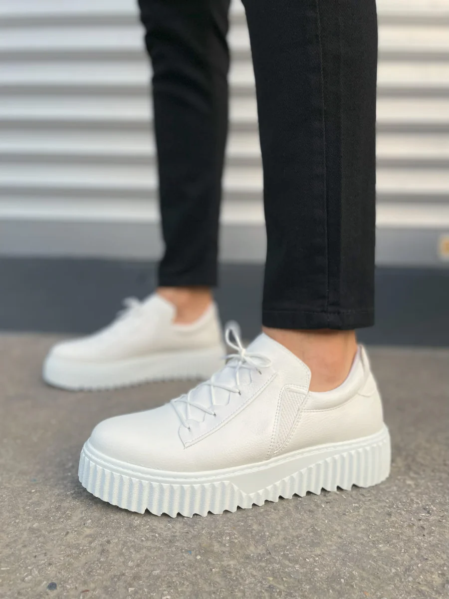 JY502 Bold Bağcıklı Cilt Erkek Günlük Sneaker Ayakkabı CBT - Beyaz
